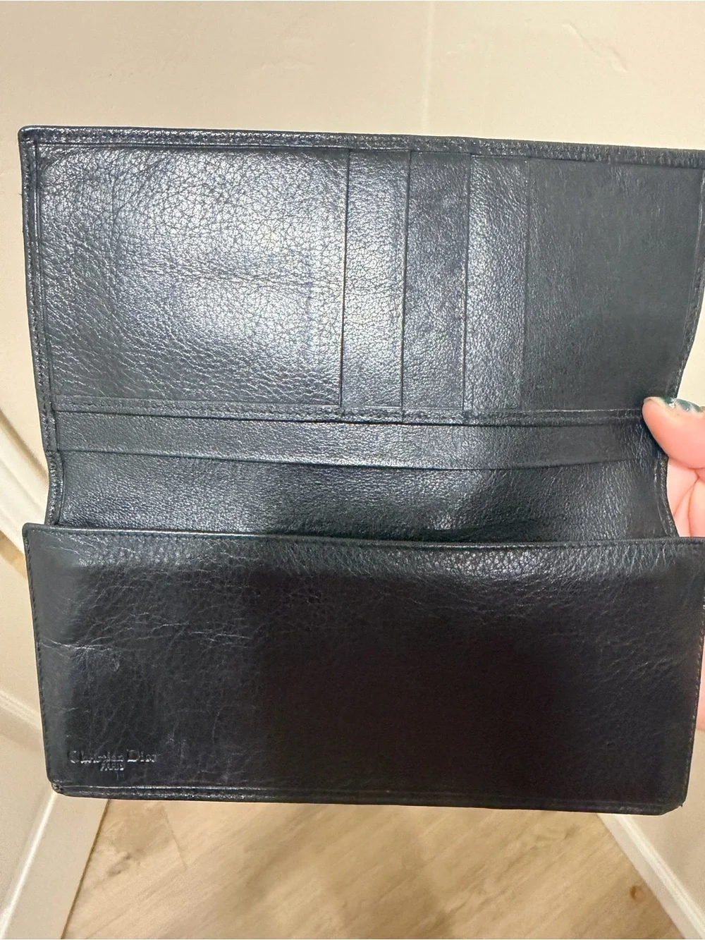 Black Pebbled leather Dior wallet